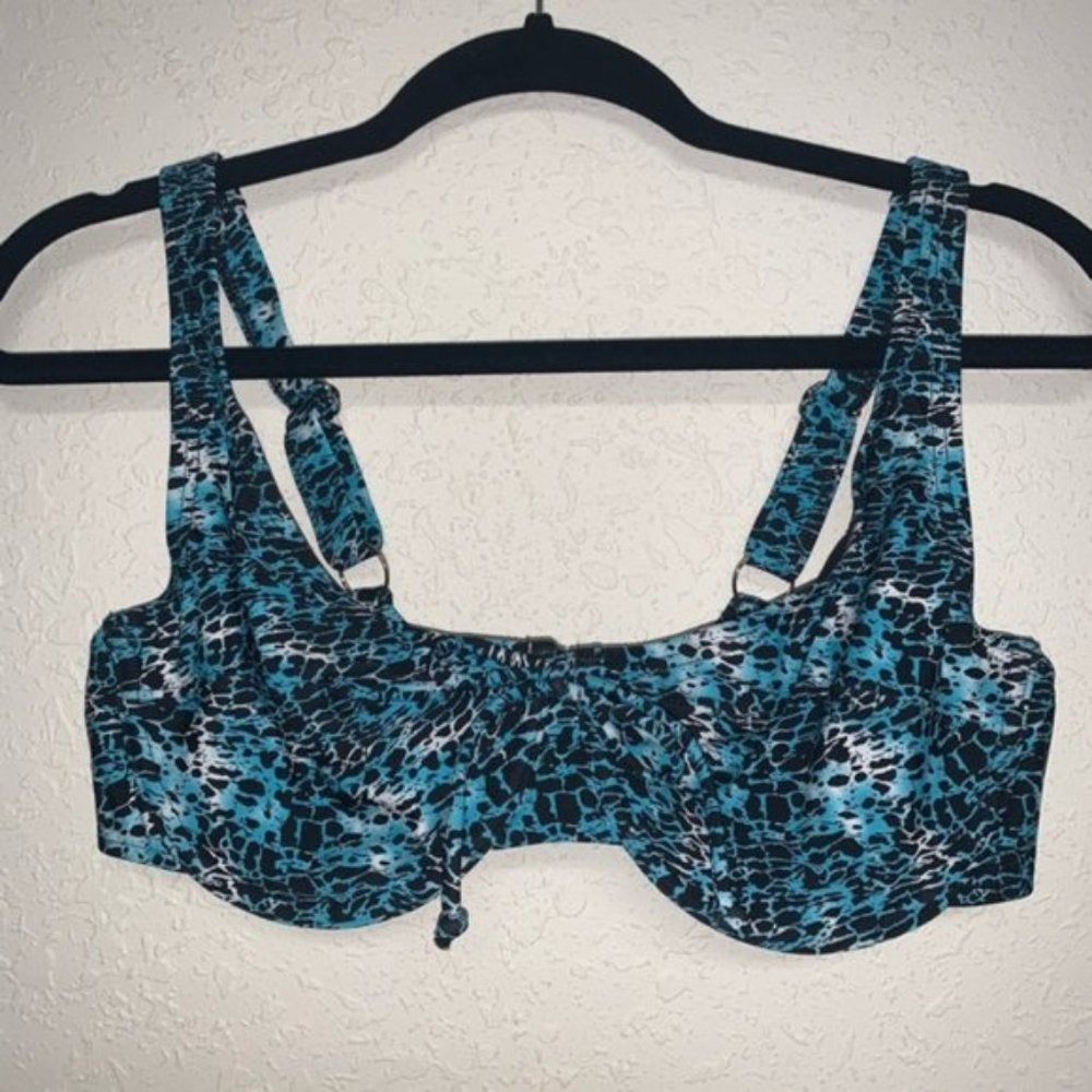 Ellos blue and black underwire bikini top size 12
